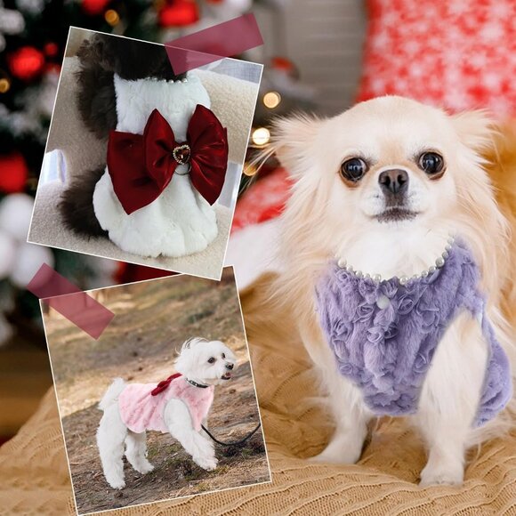 Small Dog Sweaters Dress for Dogs Girl,Faux Fur Cat Coat with Snap-on Closure fo - Picture 7 of 7